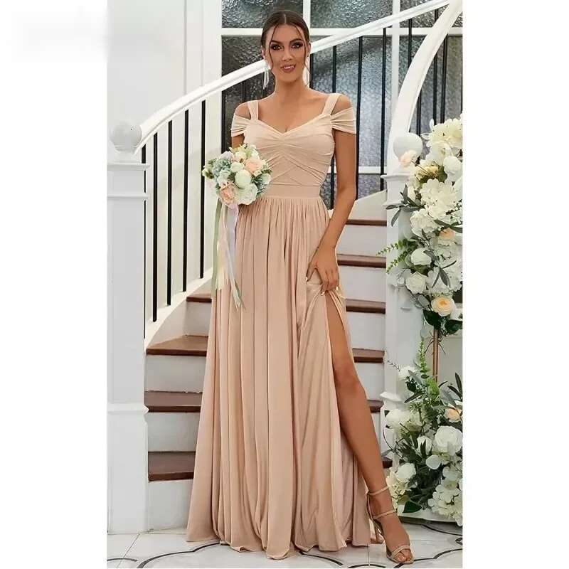 Fashion Off The Shoulder Bridesmaid Dresses Robes A e Chiffon Pleated Formal Party Gown