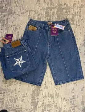 Cortes commodity shorts mens 2000s celebrity pattern personalized denim rock hiphop retro street casual pants clothing 240718