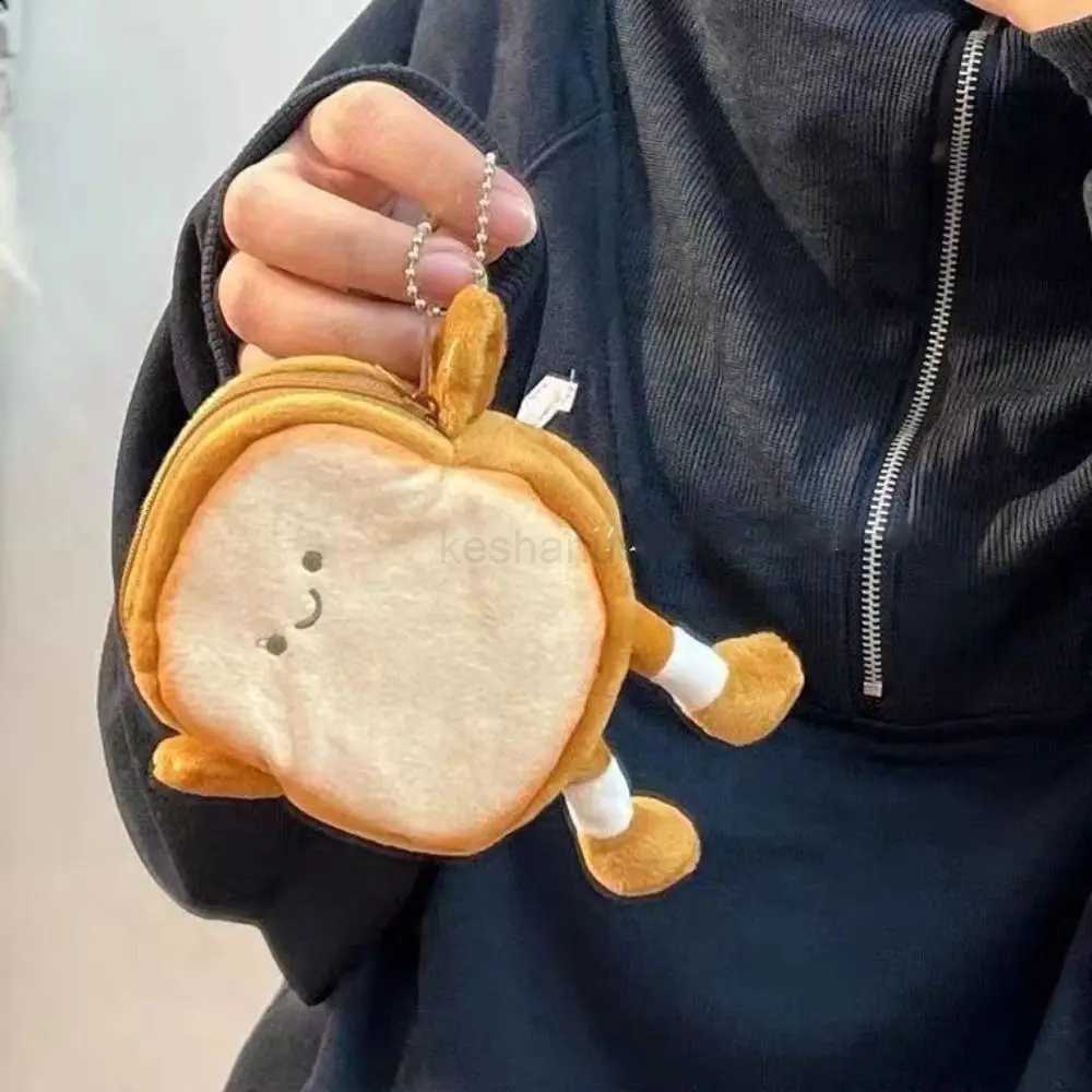 Cartoon Toast Bread Plush Toys Children Coin Purse Earphone Bag Coin Key Bag Doll Bag Pendant BirthdayXJ240725