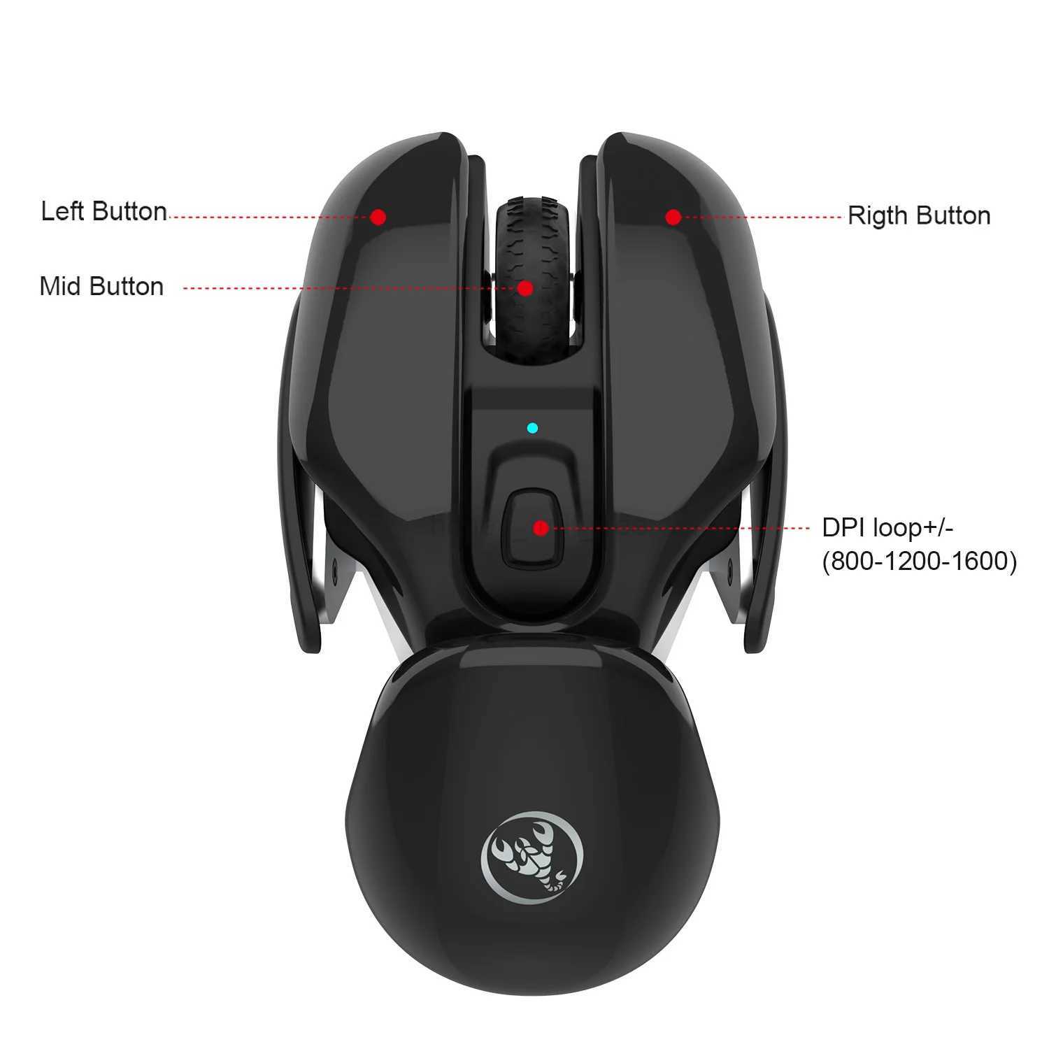 Rechargeable 2.4Ghz Wireless Mouse Silent Click Design USB Wireless Mouse for Laptop Notebook Desktop 1600dpi AdjustableM240725