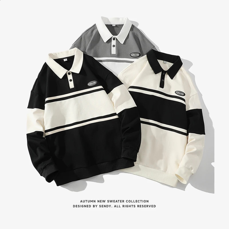 Autumn Mens Polo T Shirt Hoodie Casual Korean Fashion Youth Long Sleeved Golf T-shirt with Polo Collar Men Clothing Shirts 240824