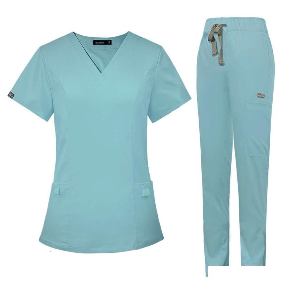 Women'S Two Piece Pants Scrubs For Women Uniform Zip Up Figs Set New Arrival Product Non-Ironing Show Thinness Long Versatile Printin Dhvsi