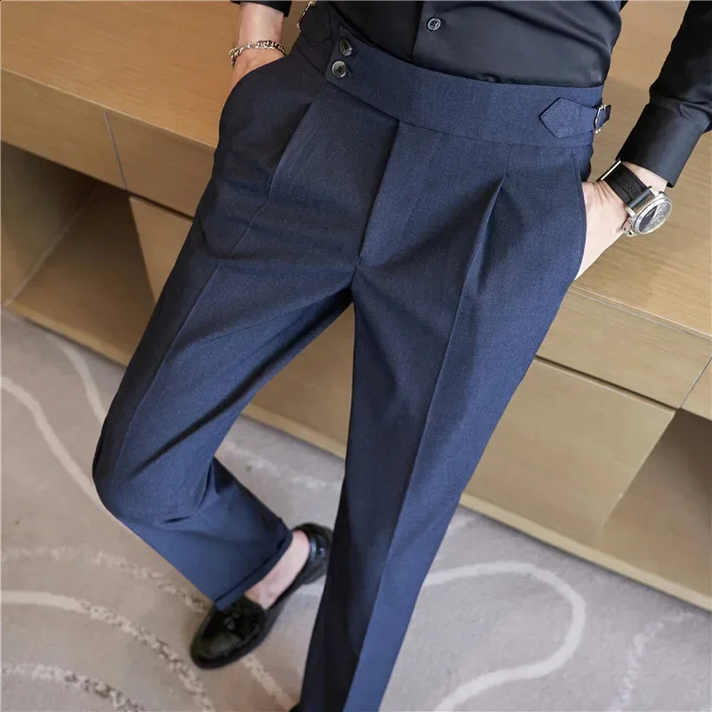 High quality Naples mens high waisted business formal social suit mens casual party slim fit dress set pants 28-38 240828