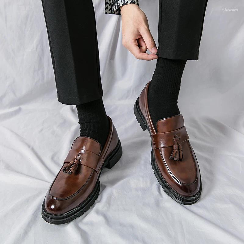 Dress Shoes Men's Black Spring Summer Business Men Casual Banquet Leather Brown Tassel Loafers Odor Prevention