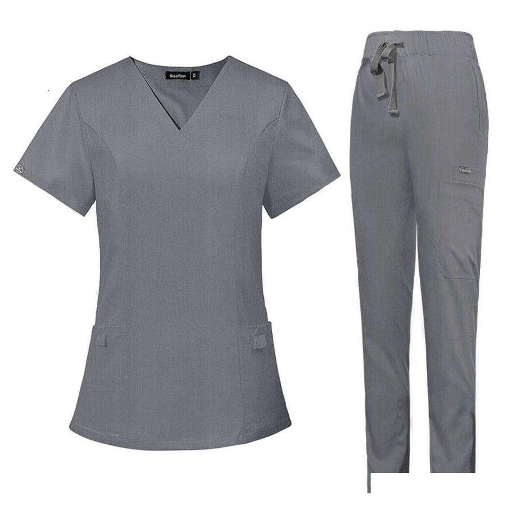 Womens Two Piece Pants Scrubs For Women Uniform Zip Up Figs Set New Arrival Product Non-Ironing Show Thinness Long Versatile Printing Dhfsz