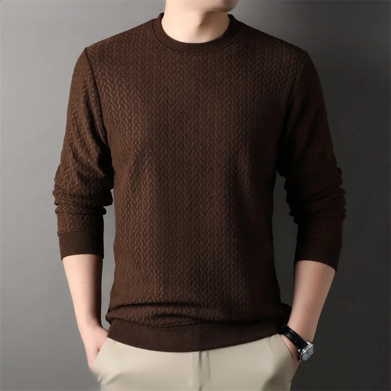 Mens Casual Jacquard Long Sleeved Round Neck T-shirt Fashion Top 240820