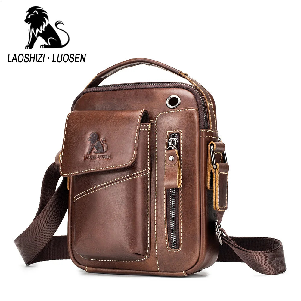 Genuine Leather Man Messenger Shoulder Bags Small Vintage Cowhide Crossbody For Male Mens Casual Tote Handbag 240723