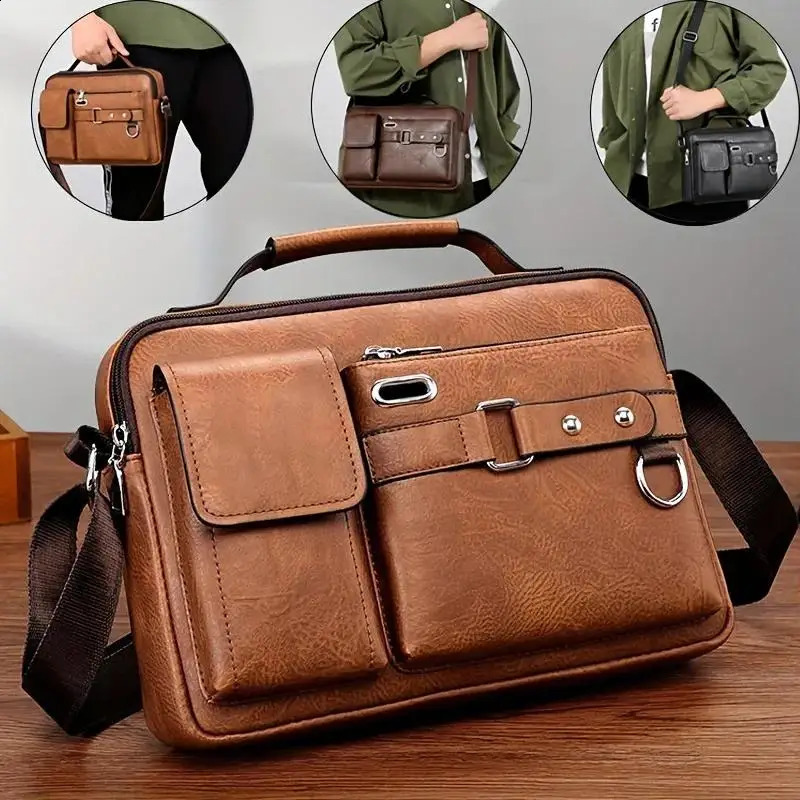 Vintage Crossbody Messenger Bag Large Capacity Shoulder Casual Business Handbag Satchel Purse 240723