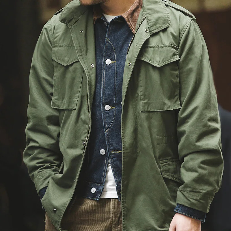 Maden M65 mens jacket green oversized denim vintage casual windproof solid loose 240816