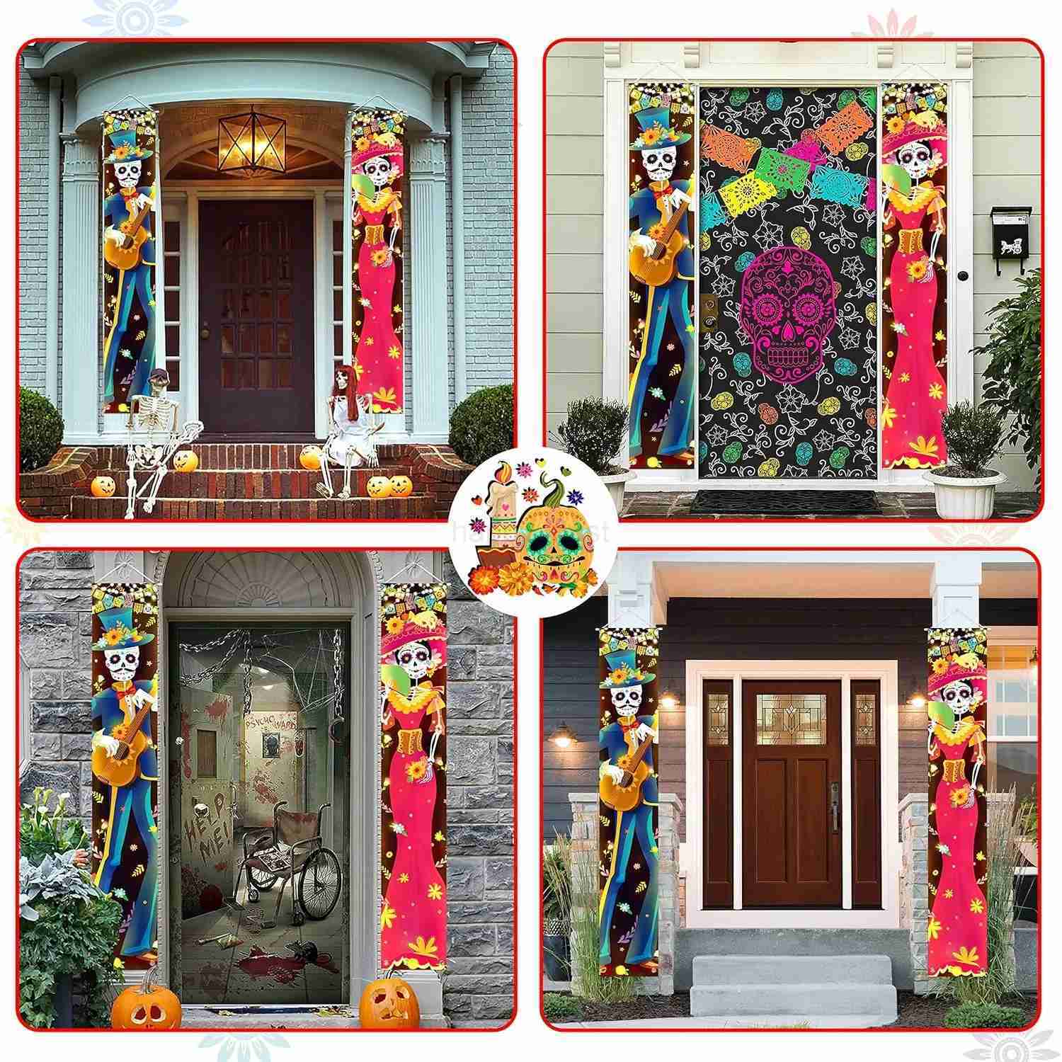 Halloween Lighted Porch Signs Banners Decorations Indoor Dia De Los Muertos Day of The Dead Outdoor Wall Door Couplet Decor 2PCSCL240725