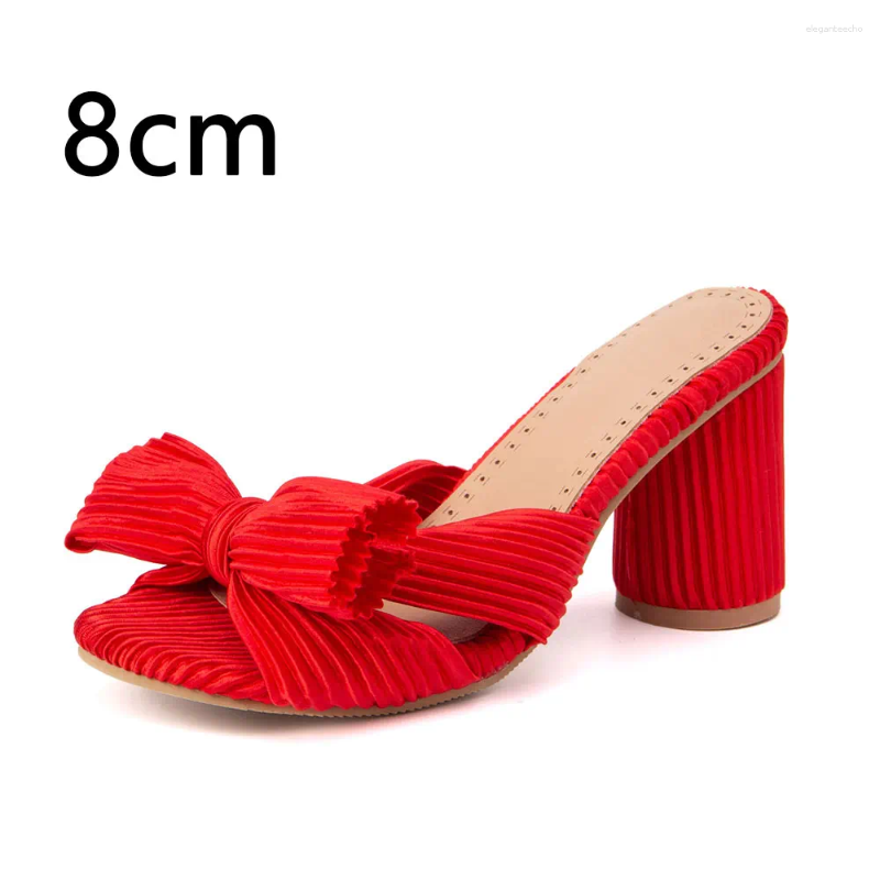 Dress Shoes 2024 Women's Block Heel Wedding For Brides Who Value Comfort And Style Pleated Bow Knot White Blue Party Sandals Big Size