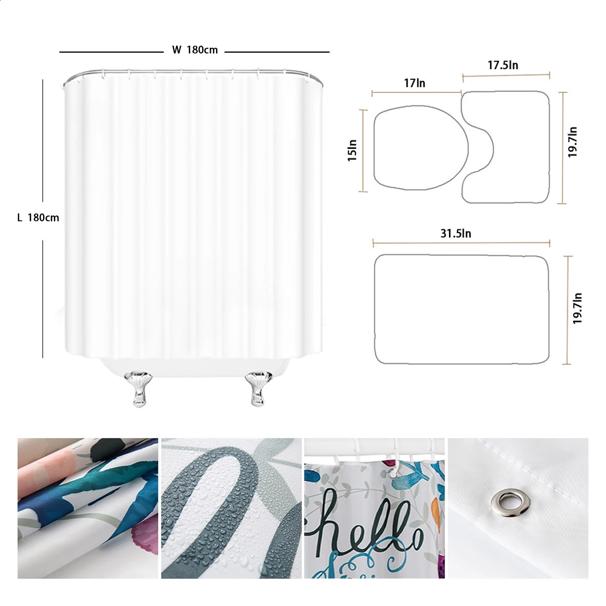 Elegant Bouquet of Fantastic White Flowers 3D Style Shower Curtain Bathroom Curtain with Bath Rug Carpet Set Floral Home Decor 240723
