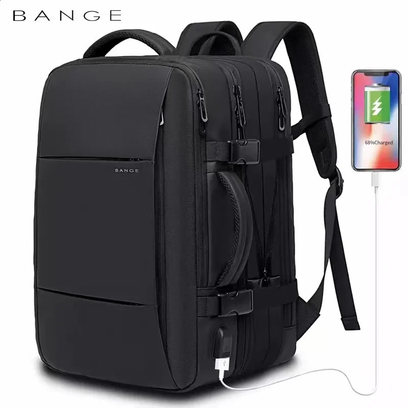 BANGE Travel Backpack Men Business School Expandable USB Bag Large Capacity 173 Laptop Waterproof Fashion 240724