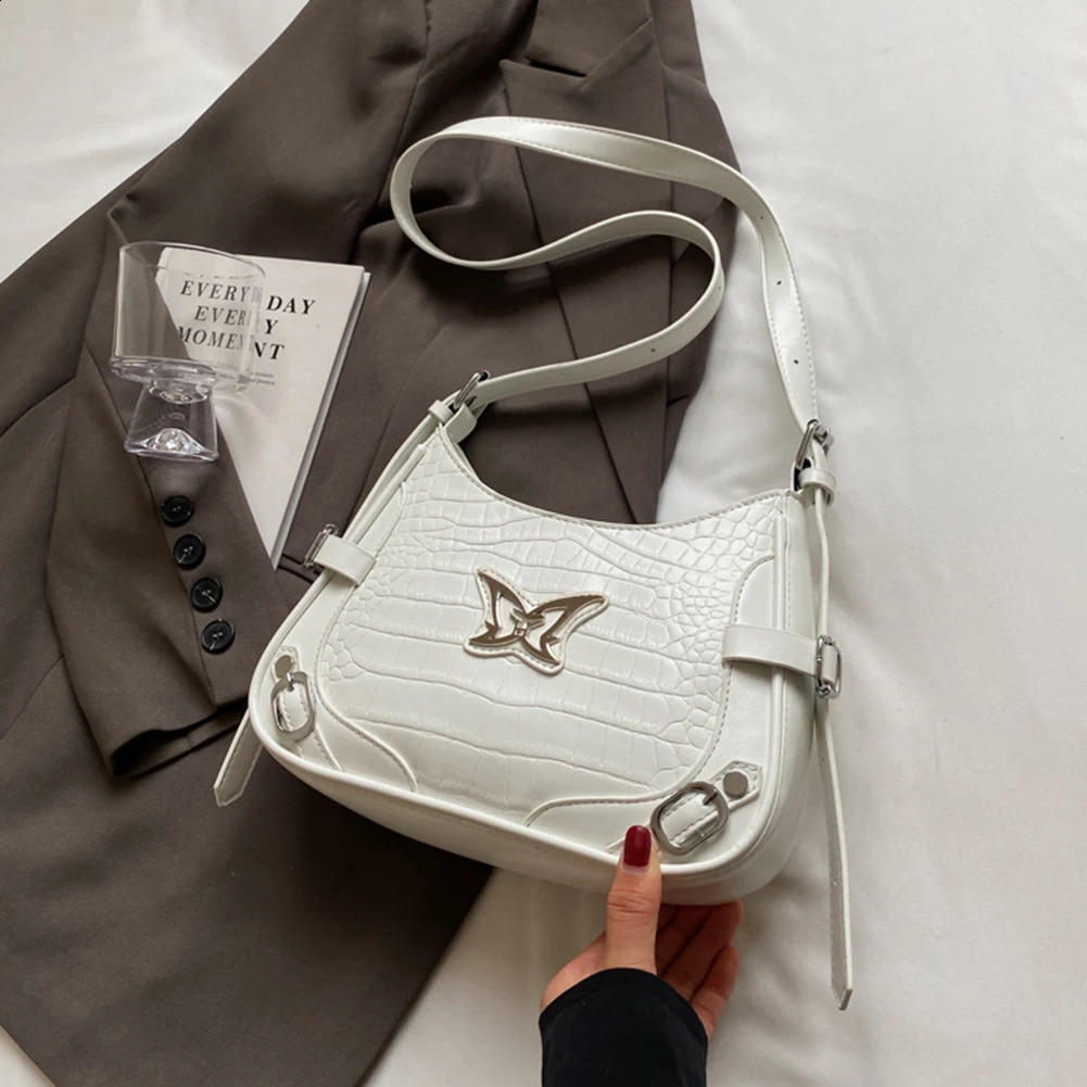 Y2K Shoulder Bag for Women Butterfly Crossbody PU Leather Solid Crescent Adjustable Strap Travel Party Work 240724