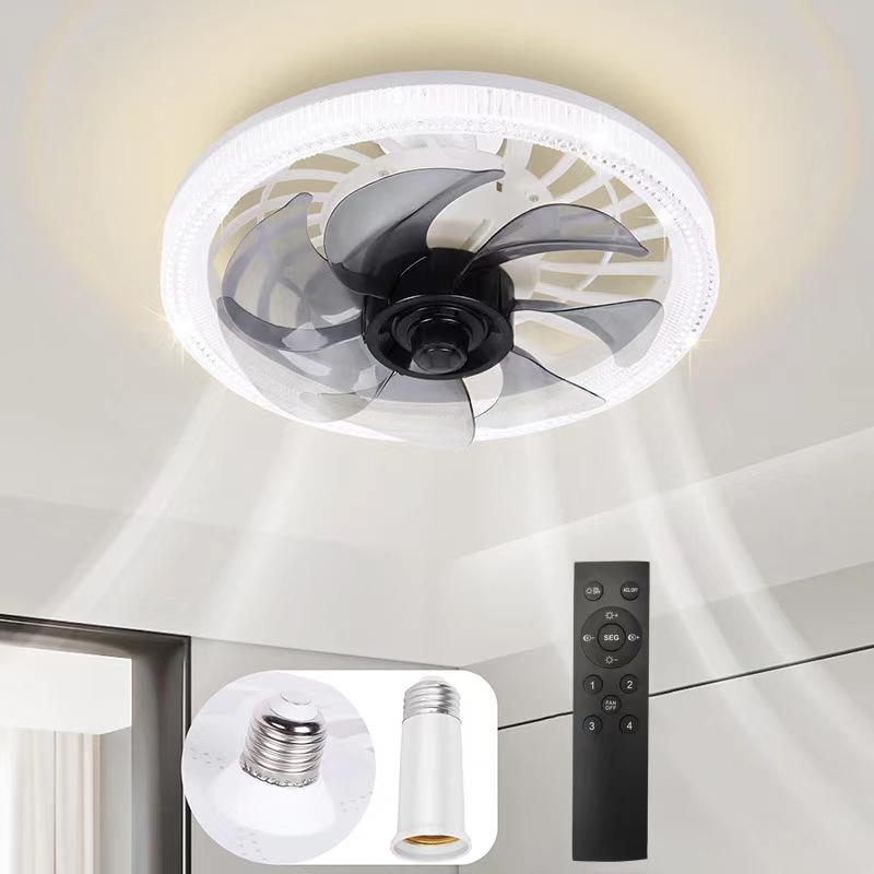 New Modern Ceiling Fan Light LED Intelligent Remote Control Dimmable Bedroom Restaurant Living Room E27 Base Ceiling Fan