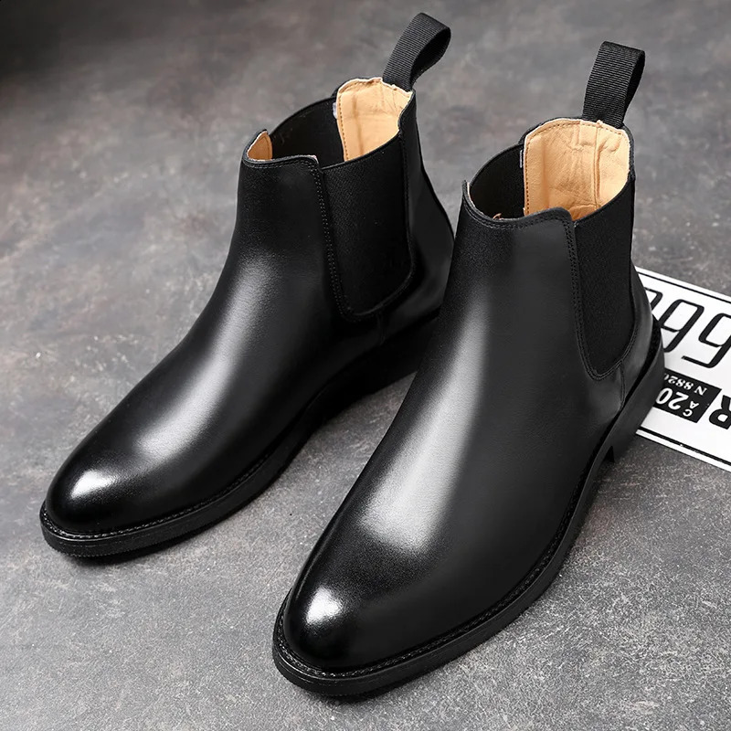 Mens Classic Retro Genuine Leather Chelsea Boots Men Fashion Ankle Boot Mens Casual British Style Short Boot High-Top Shoes 240926