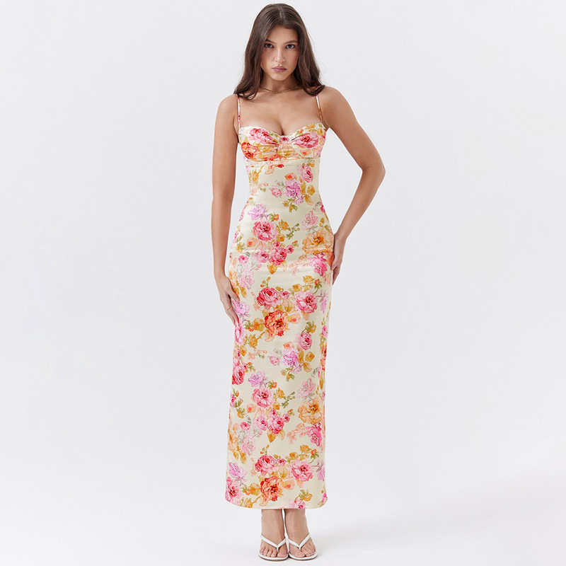 Designer dresses Long Halter Vest Dress Women's Vintage Summer Floral Boho Dress Tight Prom Long Tight