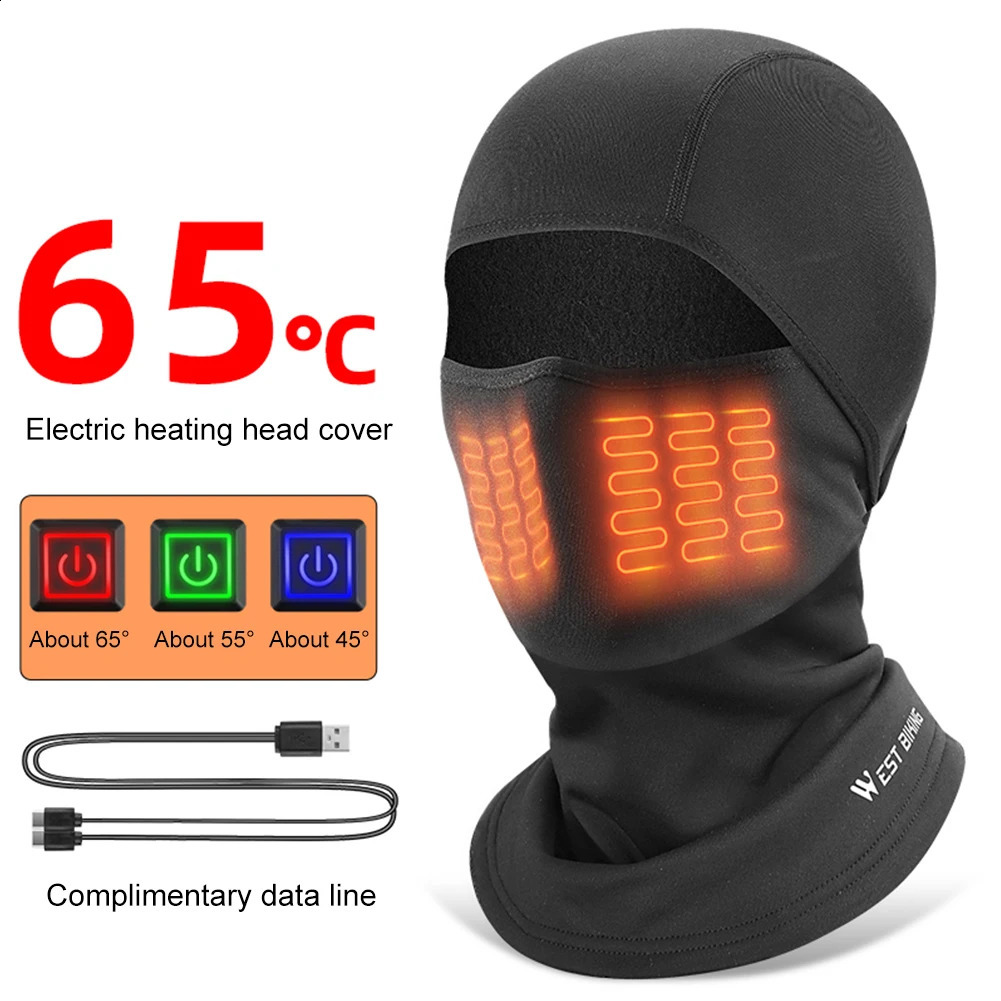 WEST BIKING Winter Balaclava Hat Comfortable Cycling Heating Face Mask Windproof Heating Headgear for Ski Bicycle Motorcycle 240723