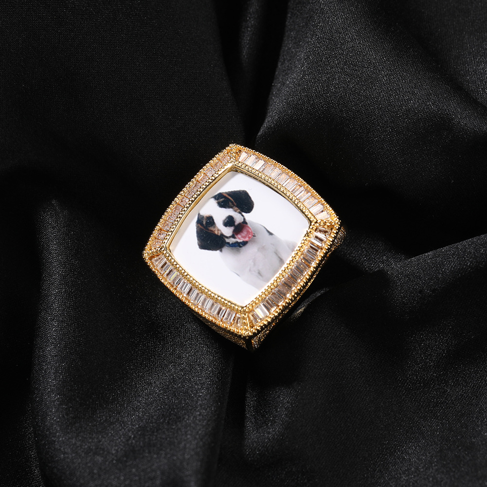Hip Hop DIY Custom Photo Ring 18K Real Gold Plated T Zircon Women Mens Jewelry