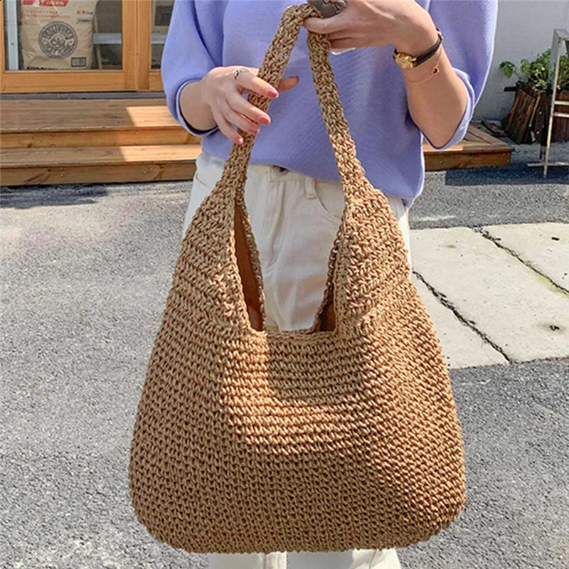 Womens Shoulder Bags Casual Straw Wicker Woven Ladies Handmade Large Capacity Summer Beach Females Messenger Bag 240723