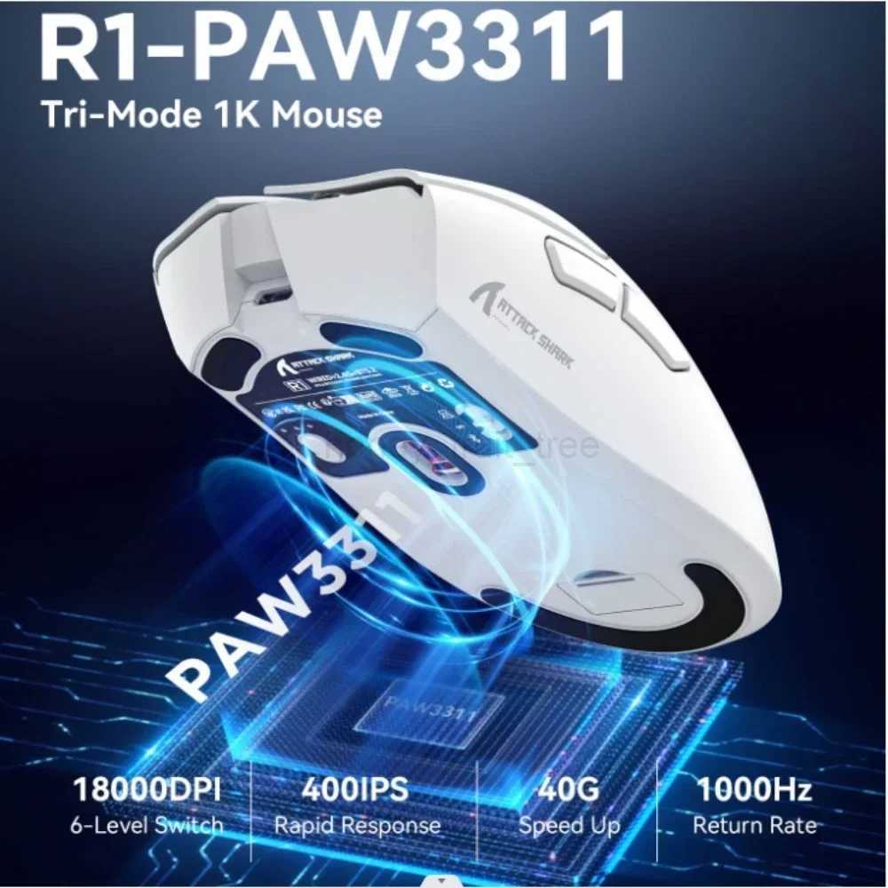 Attack Shark R1 Gaming Mouse with adjustable DPI wireless or wired connection modes lightweight mice ergonomic designM240725