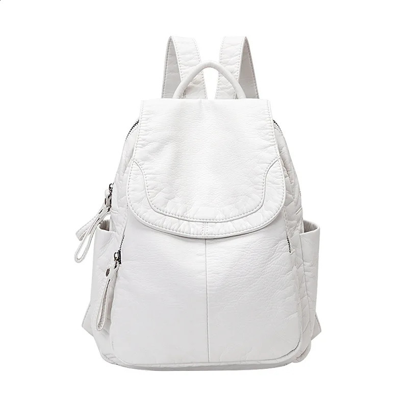 Motaora Womens Backpack White Washed Leather Female Small School Bags For Teenage Girls Allmatch Casual Travel Bag 240724