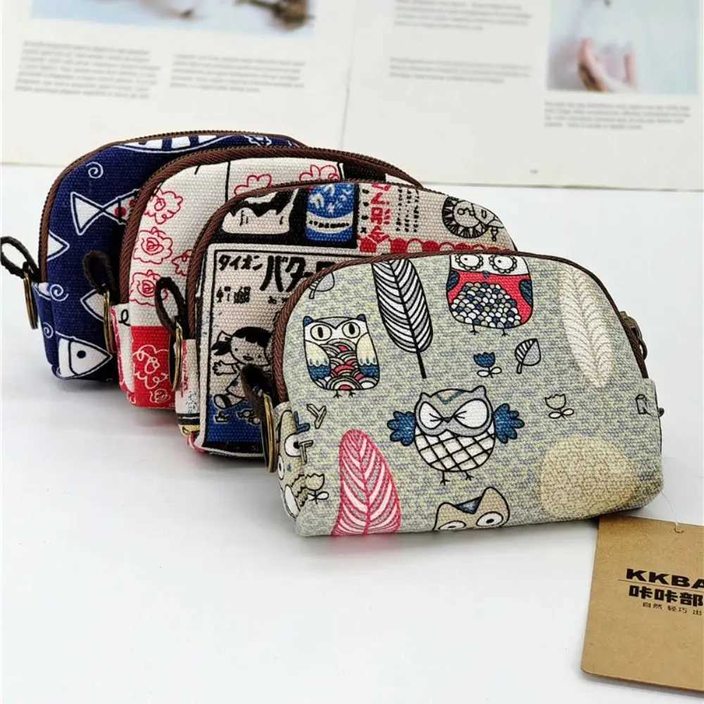Retro Cat Small Canvas Mini Bag Women Coin Purses Kawaii Short Wallet Girls Purse Card Bags Womens Hand Purses for Ladies KidsXJ240725