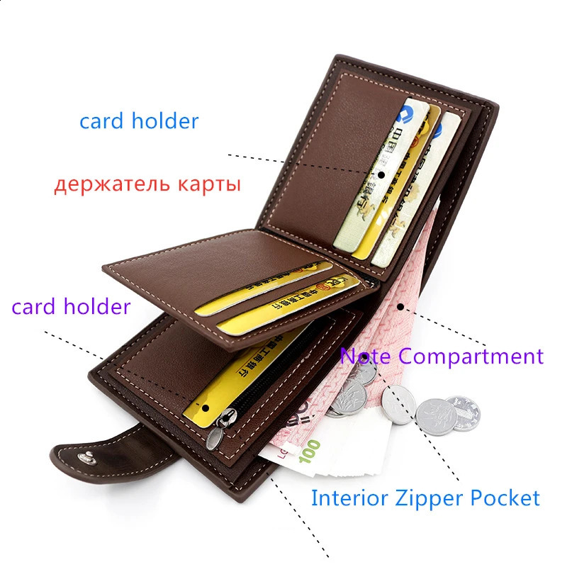PT045,Mens Black/brown/coffee Business Holder Case Male Short Purse PU Leather Money Bag for Men Credit Card Wallet 240724