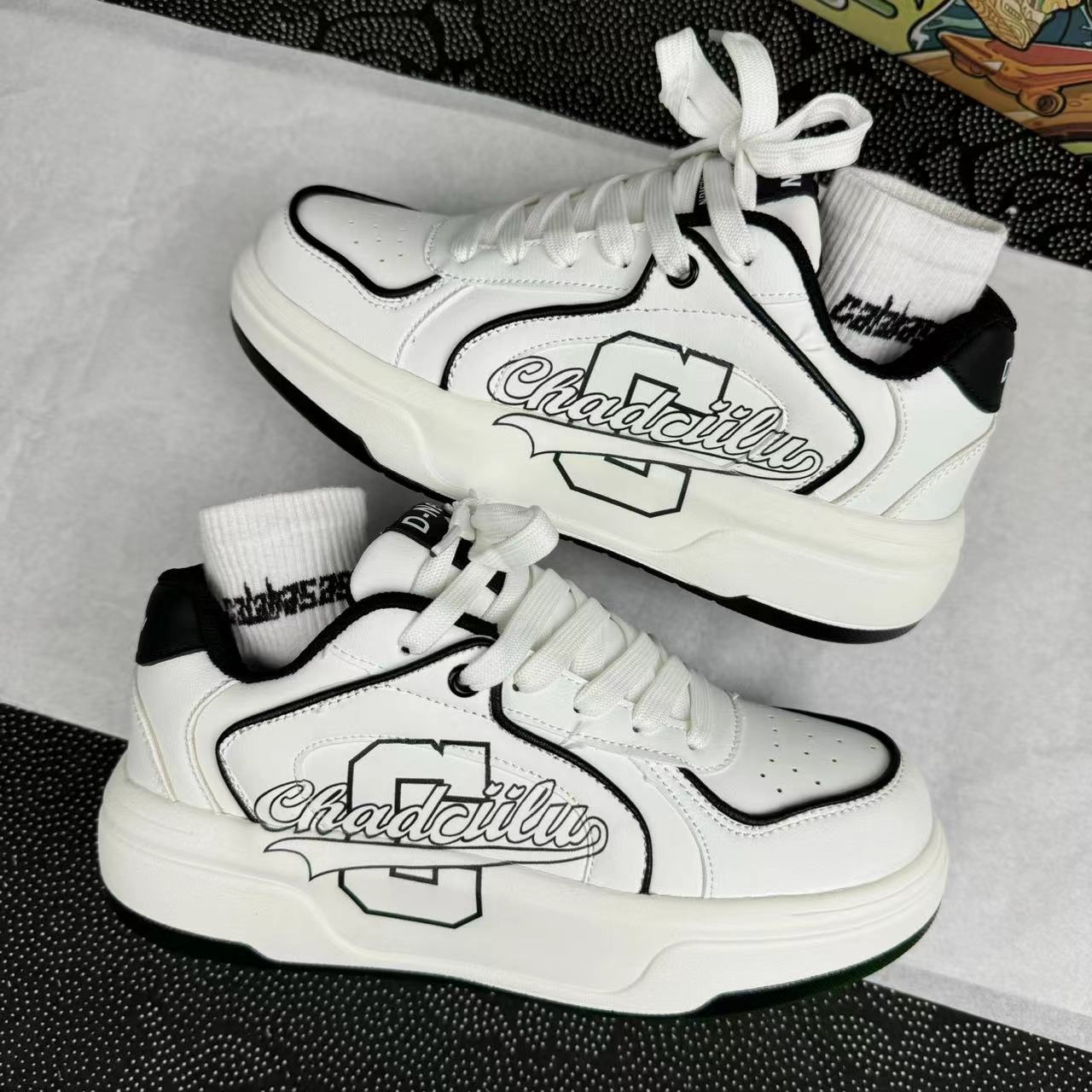 Men's and women's Hong Kong style color blocked trendy white shoes