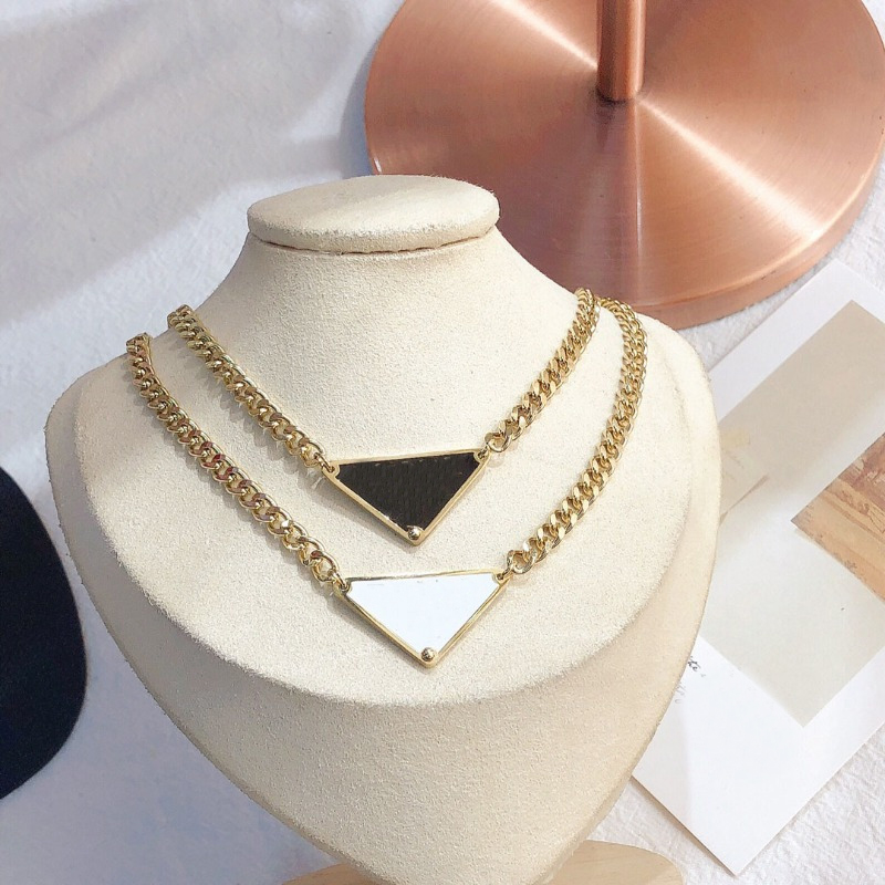 Classic Triangle Pendant Necklaces Black White Style Charm Women Spring Girl Love Birthday Gift Necklace Stainless Steel Long Chain