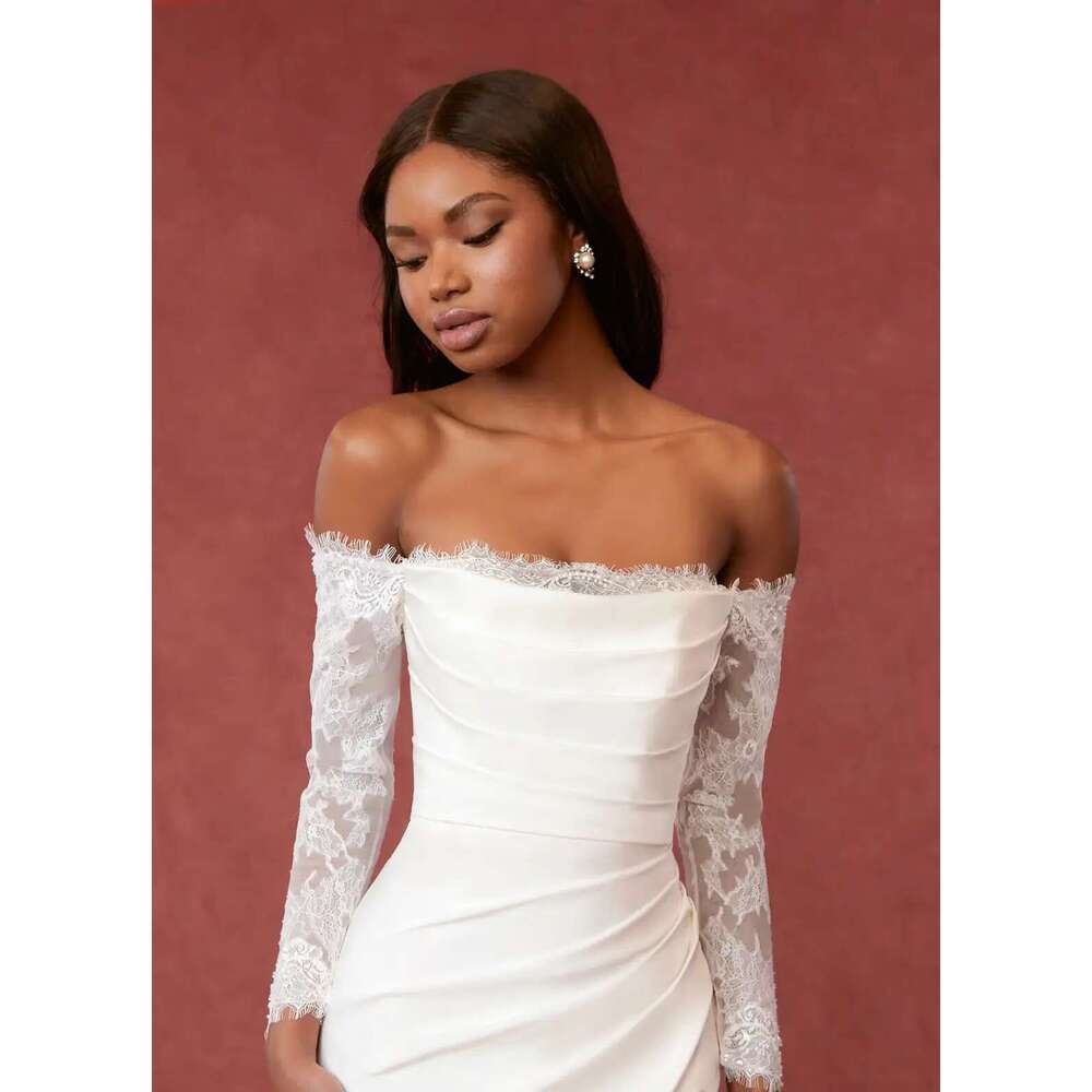Off Modern The Shoulder Long Sleeves Lace Sheat Wedding Dresses Side Slit Sweep Train Custom Made Vestido De Noival