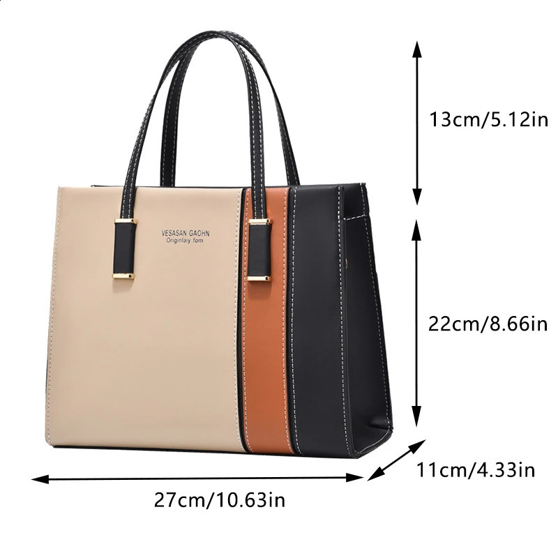 Female splicing work handbag with adjustable shoulder straps top large capacity bag fashionable cross gift 240817
