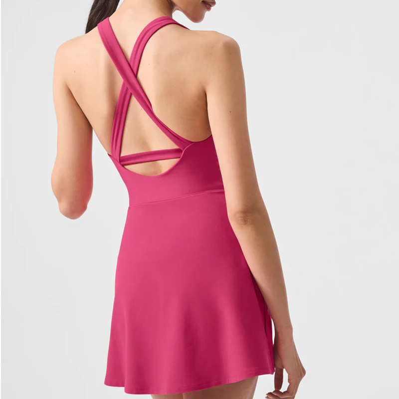 A467 Women Yoga Dress Detachable Chest Pad Anti-Exposure Tennis Skirt Outdoor Fiess Clothing