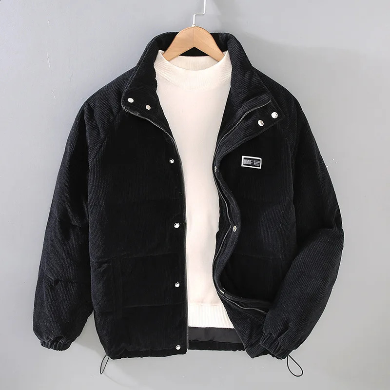 Corduroy Winter Warm Parka Coats Men Streetwear Thicken Coat Vintage Oversize Solid Faux Suede Puffer Loose Jacket 240724