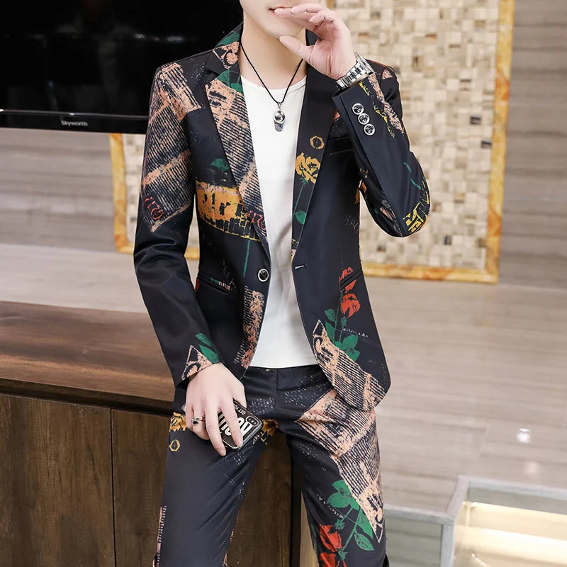 Casual Mens Fashion Suit suit Trousers Young Handsome Korean Version of All Slim Twopiece Set Regular 240807