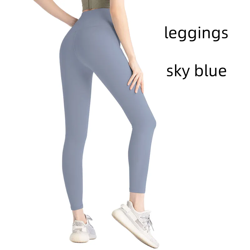 top yoga Leggings fabric Solid Color Women yoga pants High Waist Sports Wear Leggings Elastic Fitness Lady Outdoor Sports Trousers