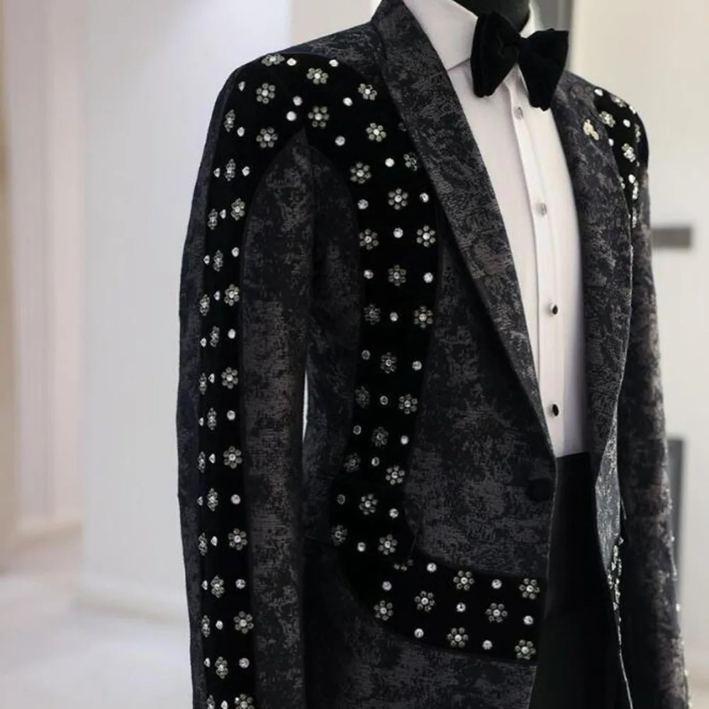 Vintage Men's Blazers Wedding Men Suit Groom Peaked Lapel Jacquard Weave Party Occasions Custom Made 2 Pieces Set (Pants+Jacket)