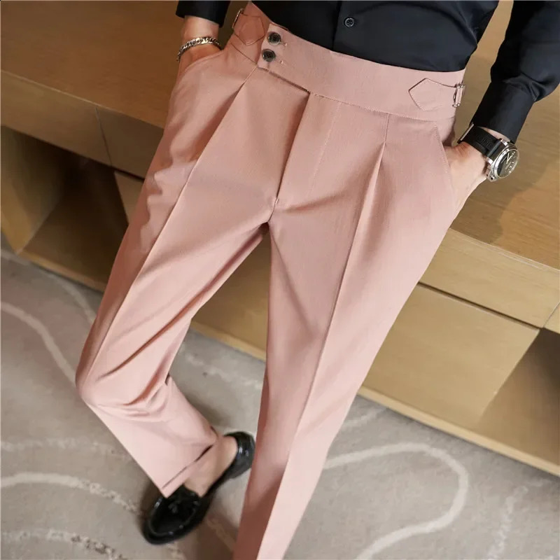 High quality Naples mens high waisted business formal social suit mens casual party slim fit dress set pants 28-38 240828