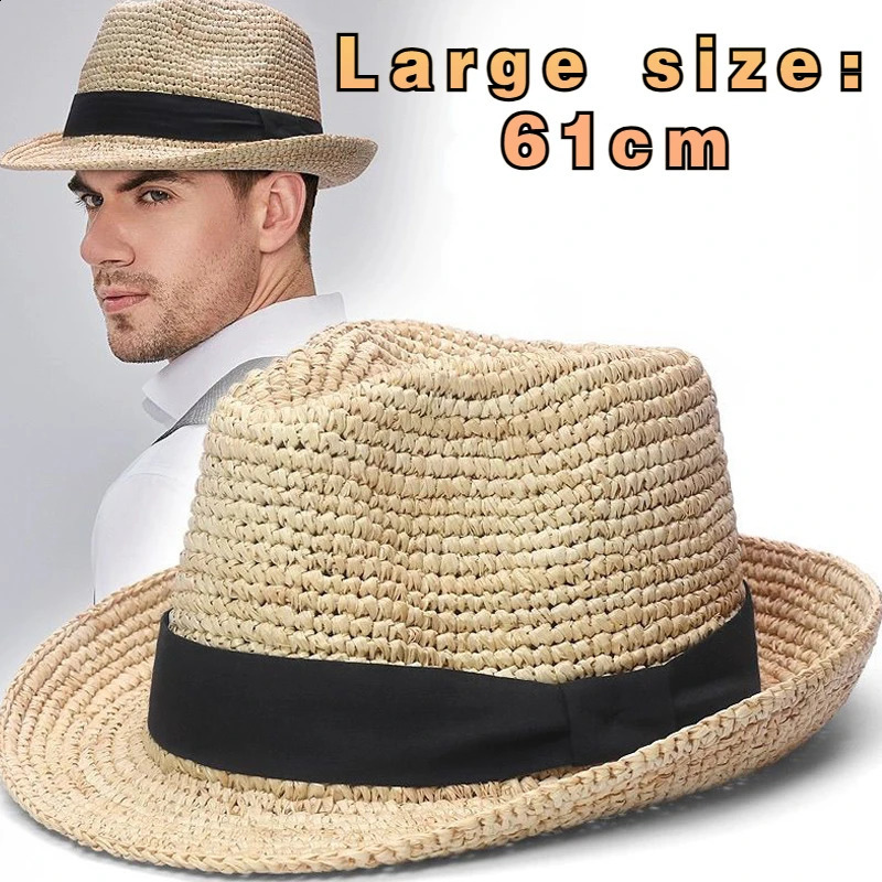 XL large-sized 61cm Panama straw hat suitable for women and men folding straw hat woven sun hat UPF 50UV sunshade hat 240710
