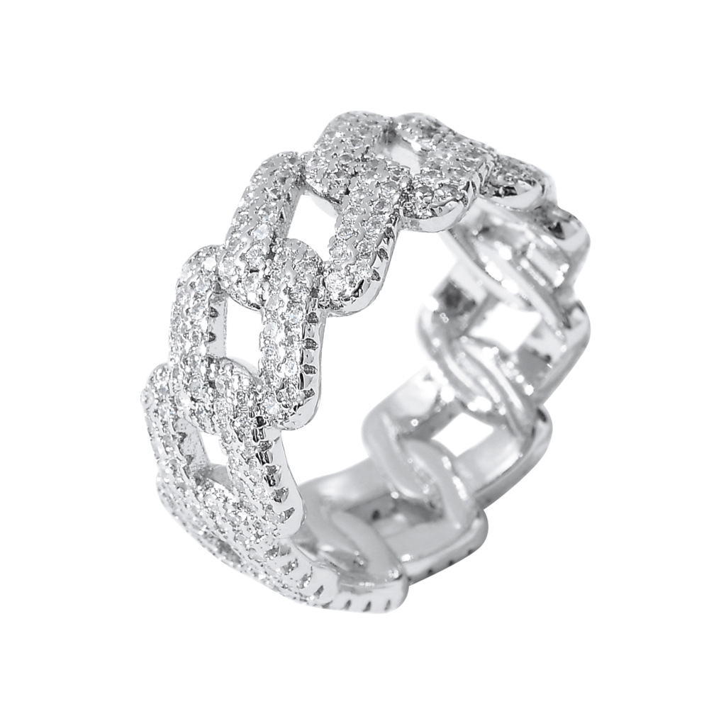 Hip Hop 10mm Cuban Chain Rings 18K Real Gold Plated 5A Zircon Jewelry for Men