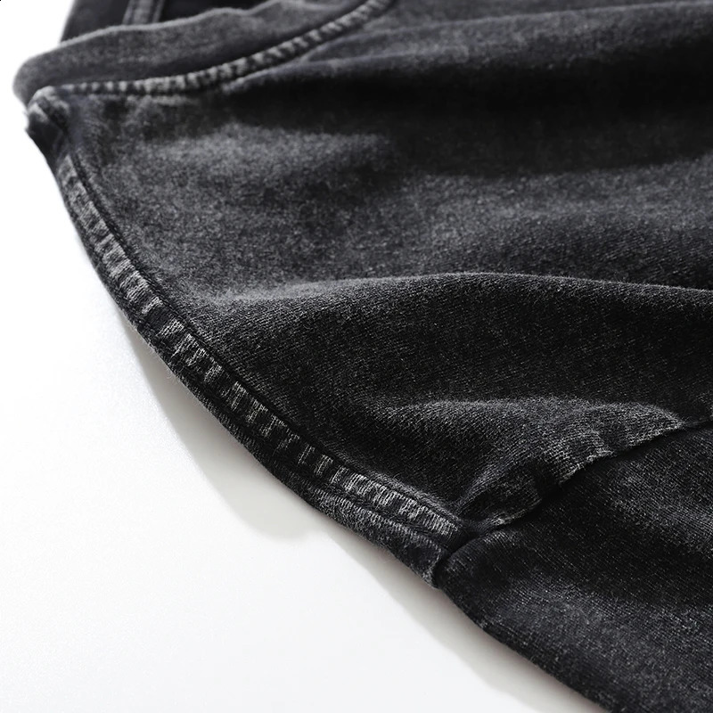 Hip Hop Streetwear Wash Black Plain T-shirt Retro Harajuku T-shirt Autumn Mens Cotton Long Sleeve Solid Color T-shirt 240826