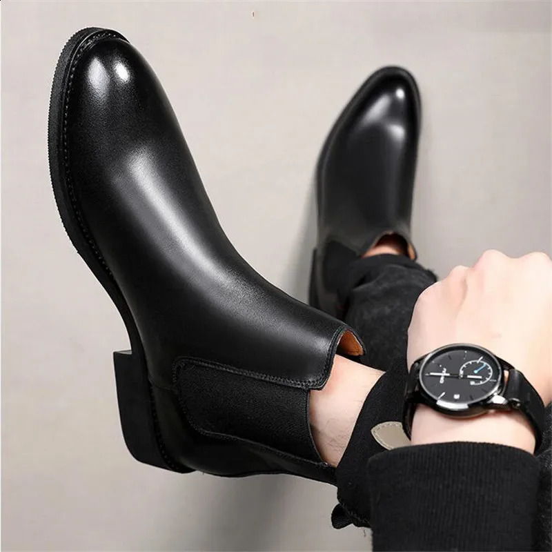 Mens Classic Retro Genuine Leather Chelsea Boots Men Fashion Ankle Boot Mens Casual British Style Short Boot High-Top Shoes 240926