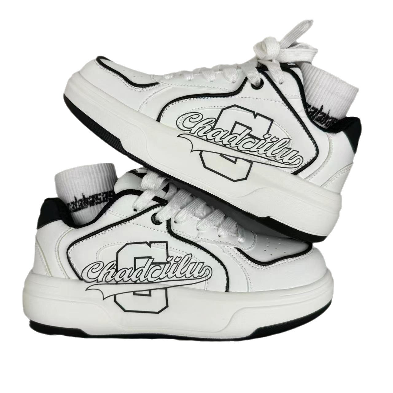 Men's and women's Hong Kong style color blocked trendy white shoes