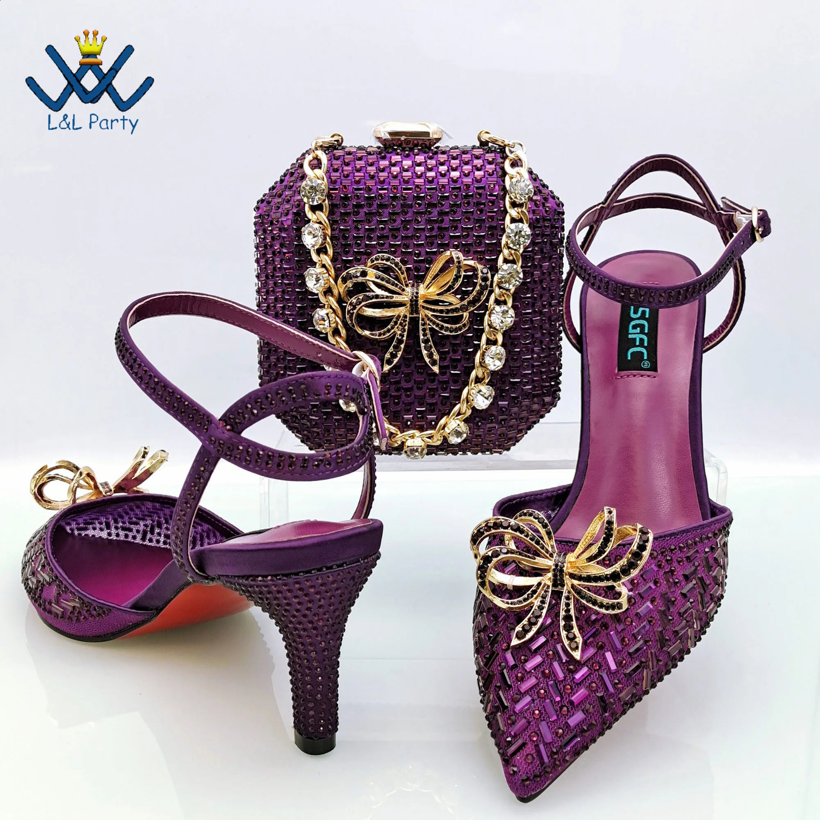Arrivals Nigerian Women Shoes and Bag Set in Dark Purple Color Matur Style Pumps for Wedding Party 240724