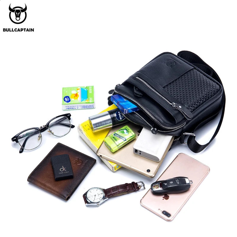 BULLCAPATIN Mens Genuine Leather Shoulder Bag Messenger Briefcase CrossBody Handbag Satchel Travel bag 240723
