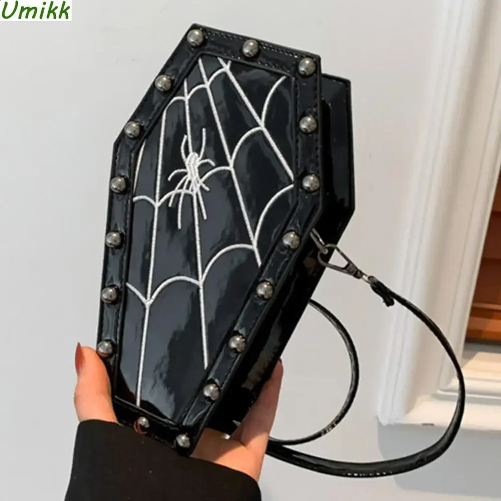 Novelty Halloween Coffin Shaped Satchel 3D Cartoon PU Rose Spider Crossbody Bag Y2K Cellphone Bag Gothic Trend Sling Purses 240725