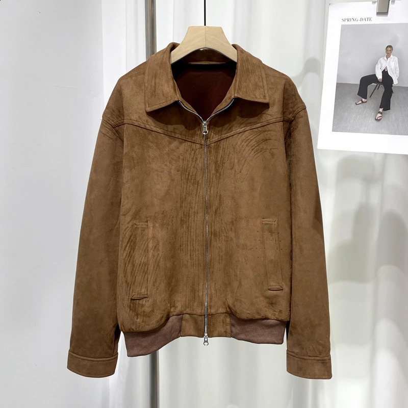 Mens Bomber Jacket Turndown Collar Spring Retro Patchwork Zipper Pocket Short Coats Overcoat Streetwear Male Leather Jackets 240715