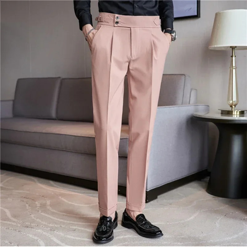 High quality Naples mens high waisted business formal social suit mens casual party slim fit dress set pants 28-38 240828