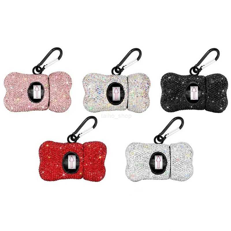 Rhinestone Pet Traction Rope Dog Garbage Bag Dispenser Bone Shaped Portable Pet Cleaning Supplies Retractable Dog Walking RopeL240725