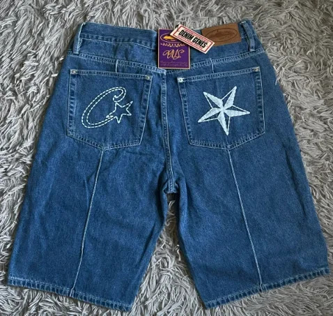 Cortes commodity shorts mens 2000s celebrity pattern personalized denim rock hiphop retro street casual pants clothing 240718